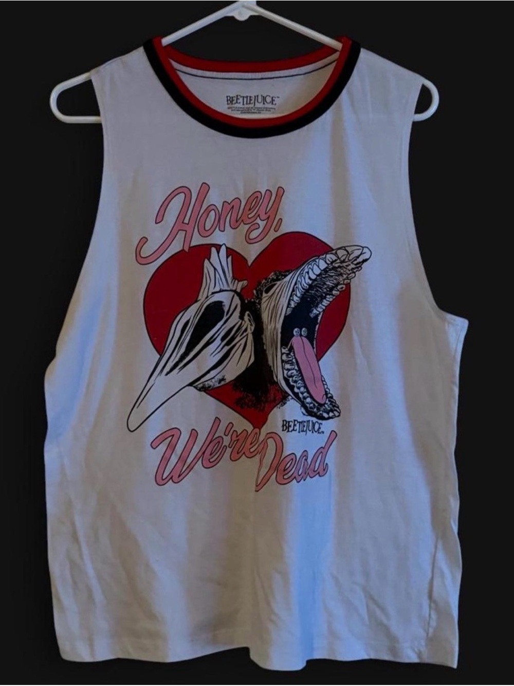 Beetlejuice 'Honey We're Dead' White Graphic Muscle Tee